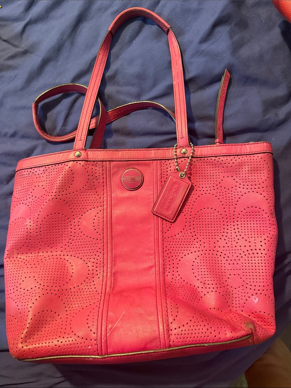 Coach Hot Pink Perforated Leather Tote